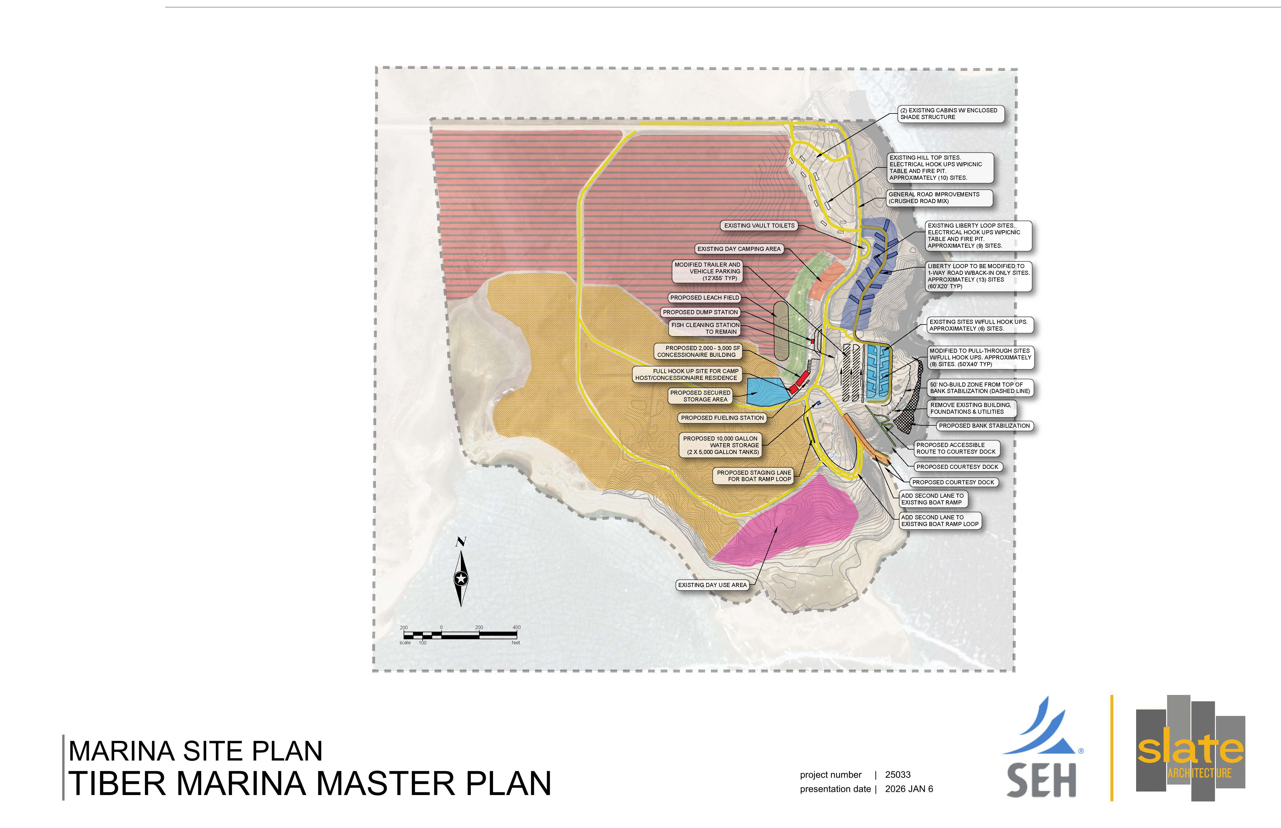 The master plan map illustrating the planned changes to the Tiber Dam Marina.