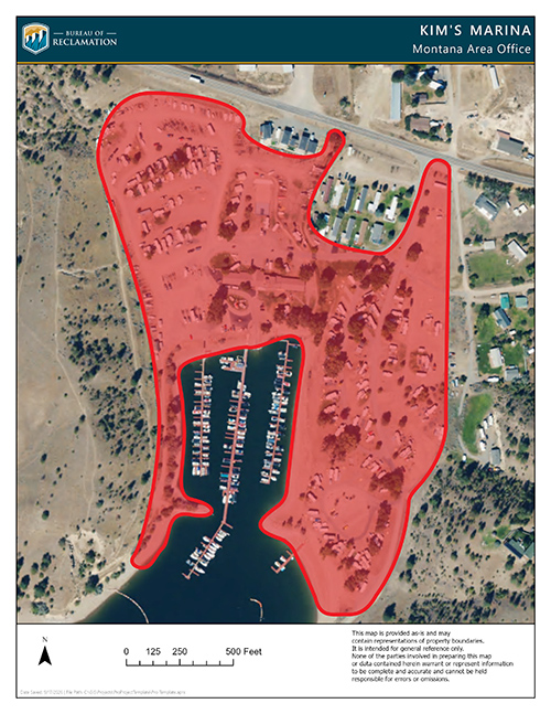 Kim's Marina: The area shown in red marks where seasonal users must remove all personal property by December 31, 2026.