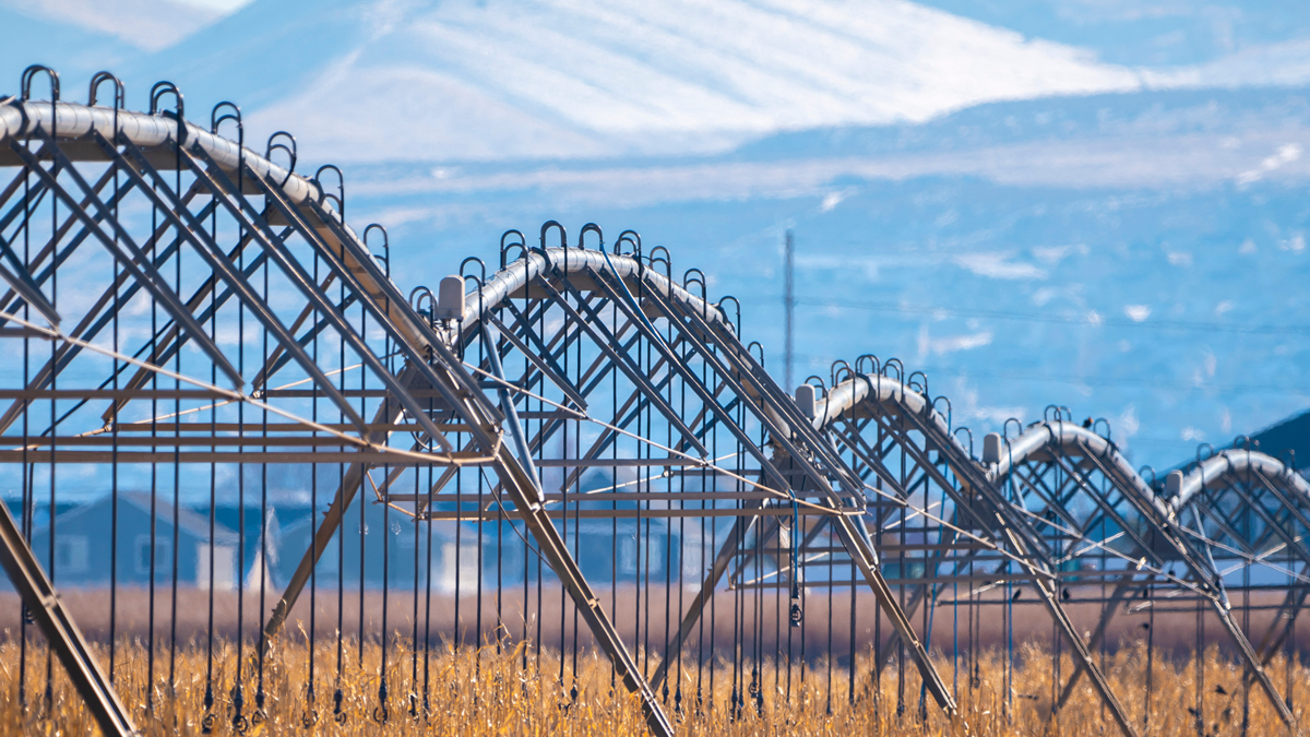 Large agricultural irrigation system in a field