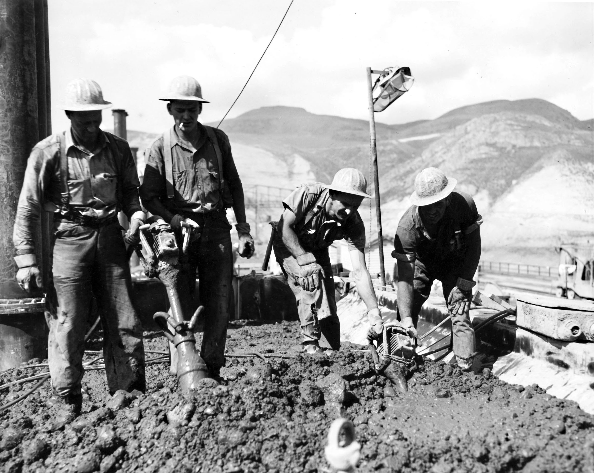 Photo taken Circa 1938. Pouring concrete at Grand Coulee Dam.