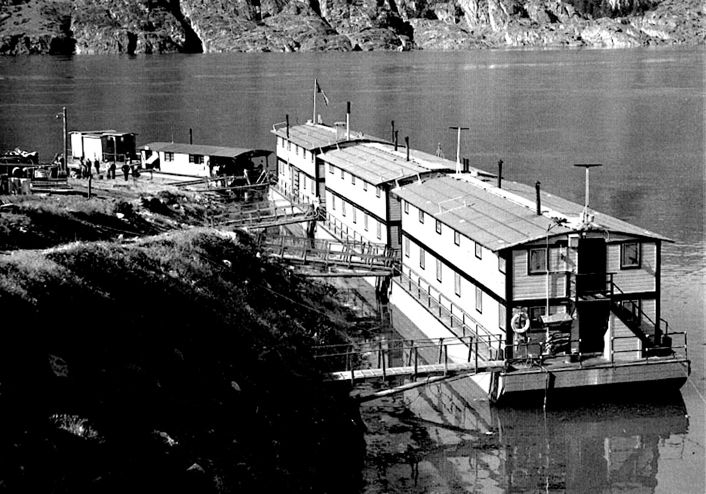 Photo taken Circa 1940. Camp Ferry on the Columbia River which housed WPA workers while cleaning area for Lake Roosevelt behind Grand Coulee Dam.