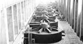 Interior of the west powerhouse at Grand Coulee Dam.