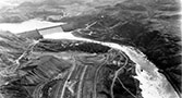 September 19, 1946. Mason City (Coulee Dam) in foreground with Engineers Town across river and Grand Coulee top center