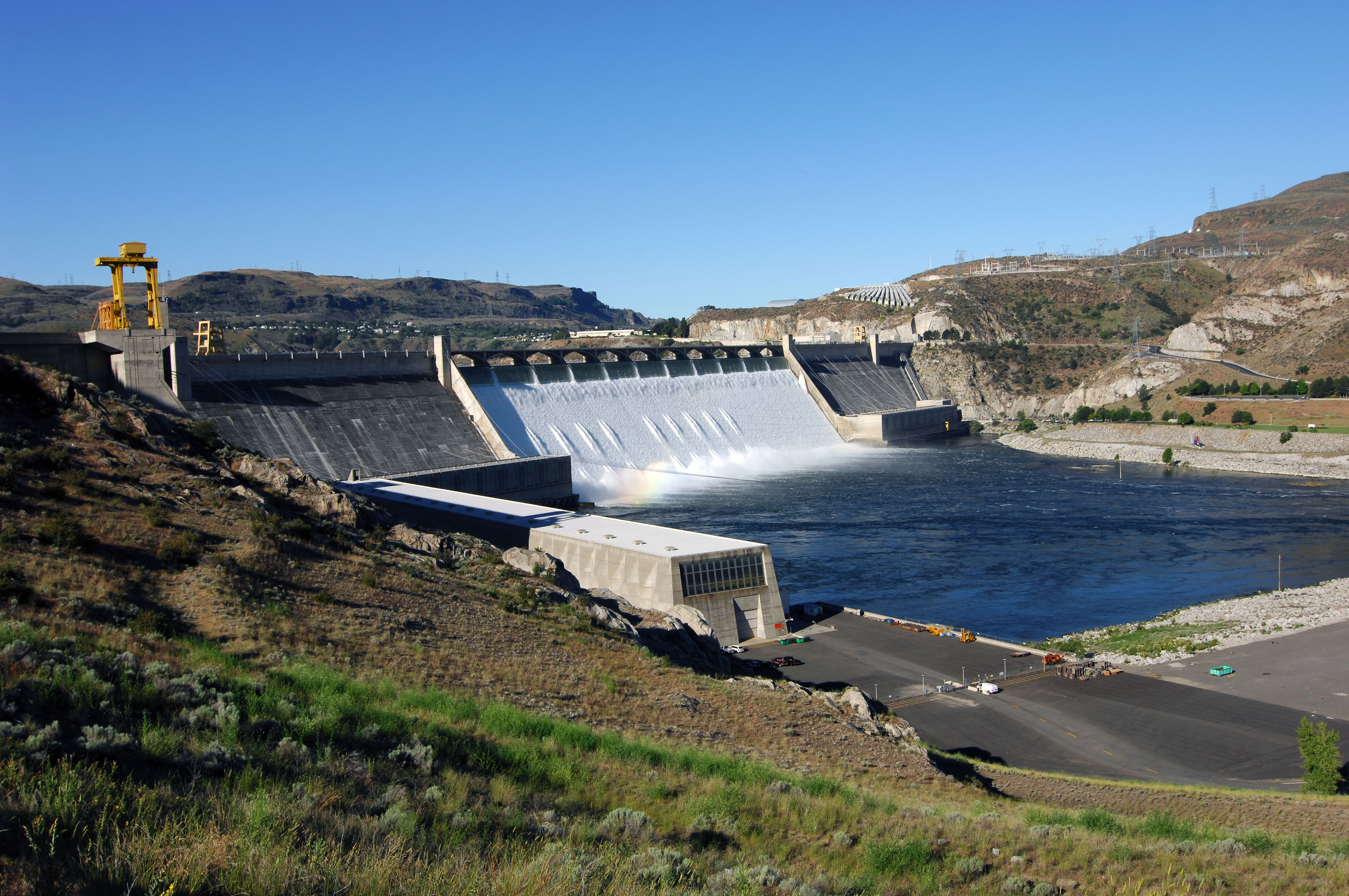 June 30, 2011. Grand Coulee Dam operators released over 200,000 cfs downstream during an unusually large and late spring runoff. The spillway is carrying 33,800 cfs, while 167,000 cfs through the hydropower generators.