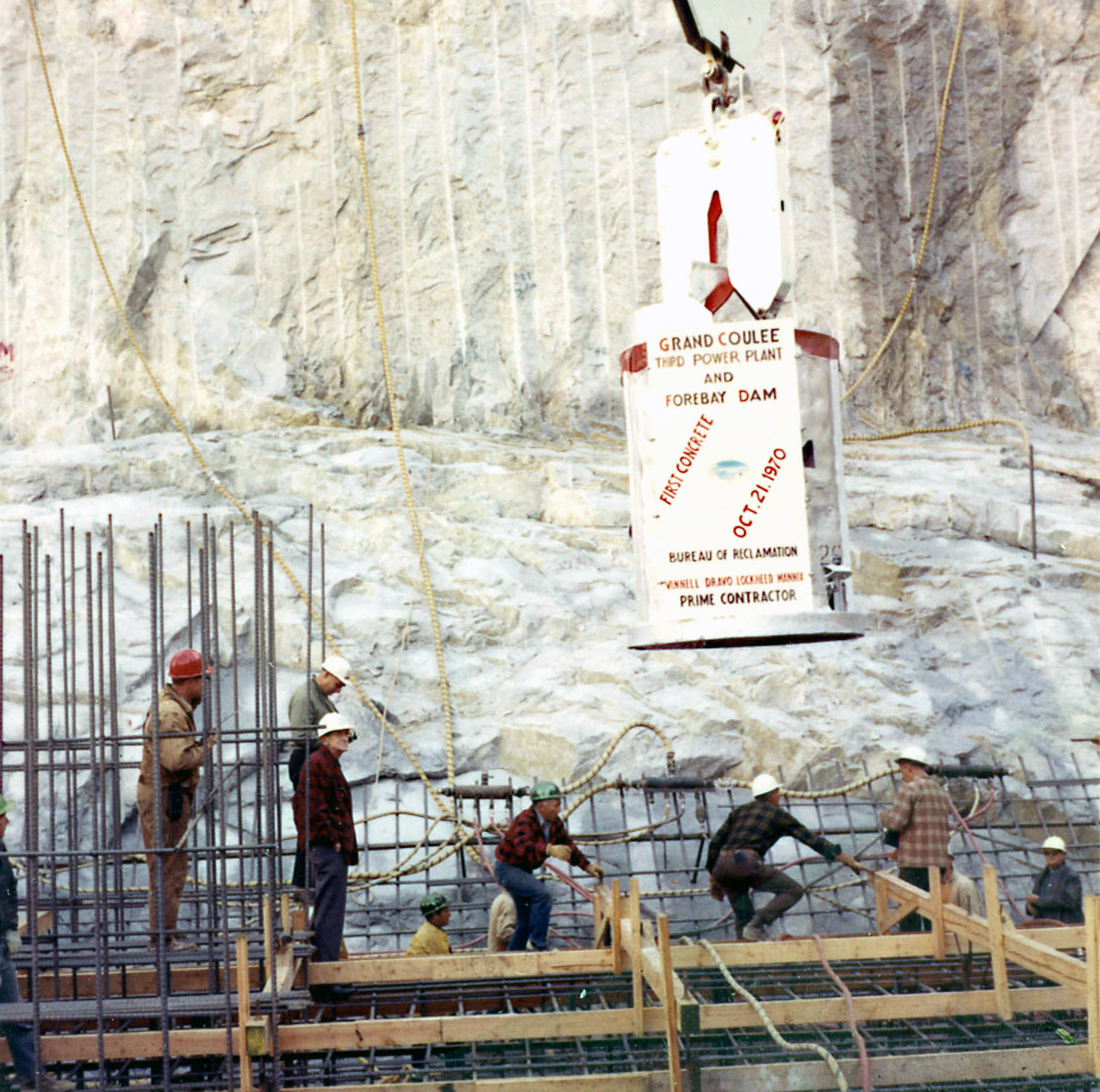 October 21, 1970. First bucket of concrete for Nathaniel Washington Power Plant.