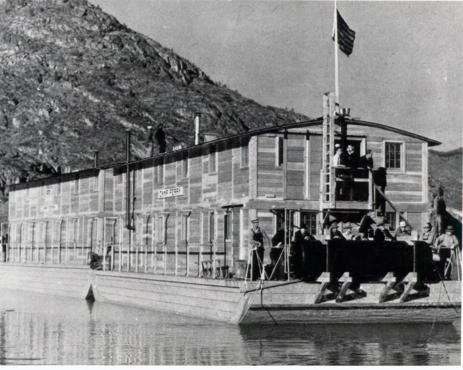 Camp Ferry was a floating camp for WPA workers. It accommodated 140 men, and was used to clear shore lands which were inaccessible except by water.
