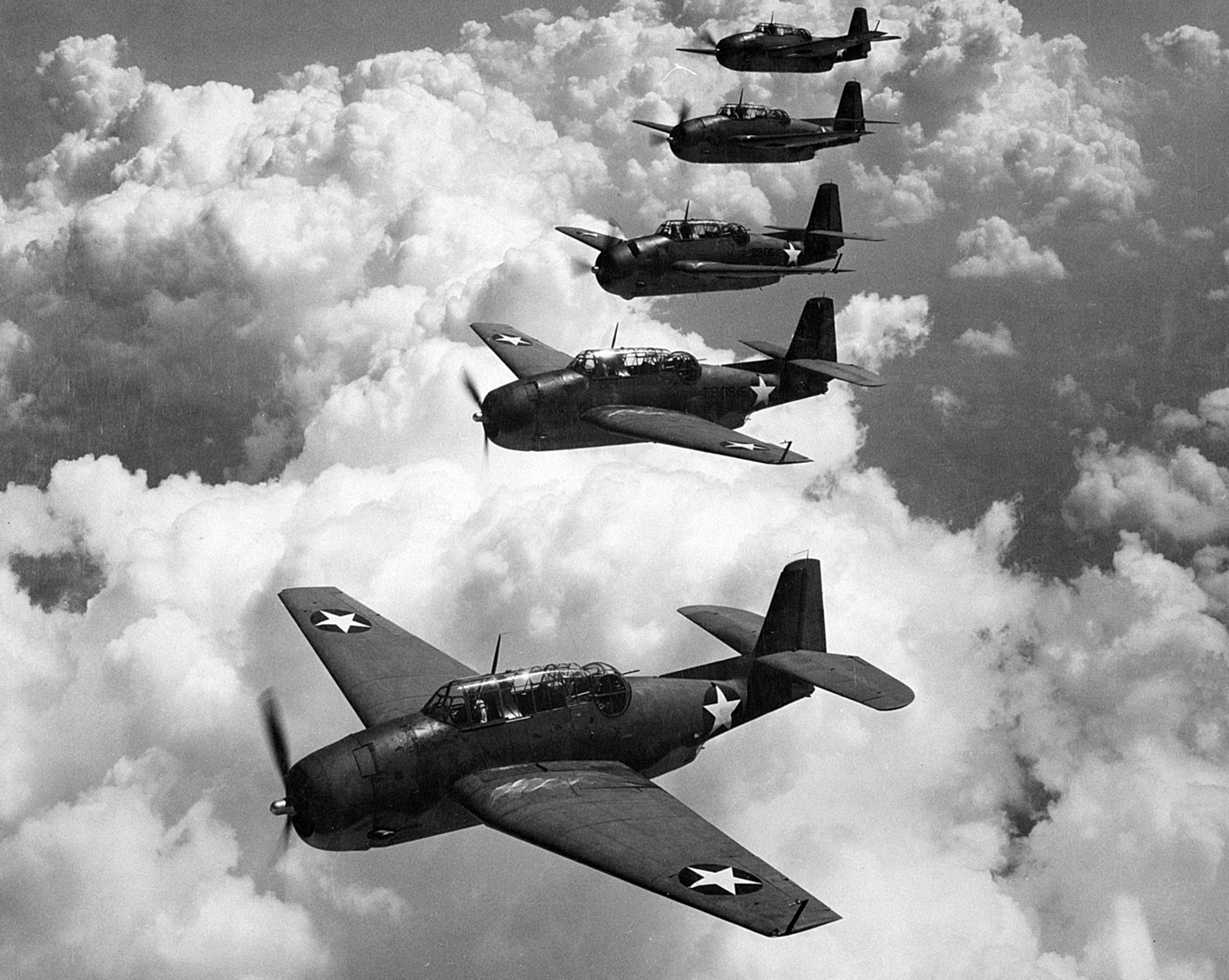 Avengers flying in formation over Norfolk, Virginia, 1942