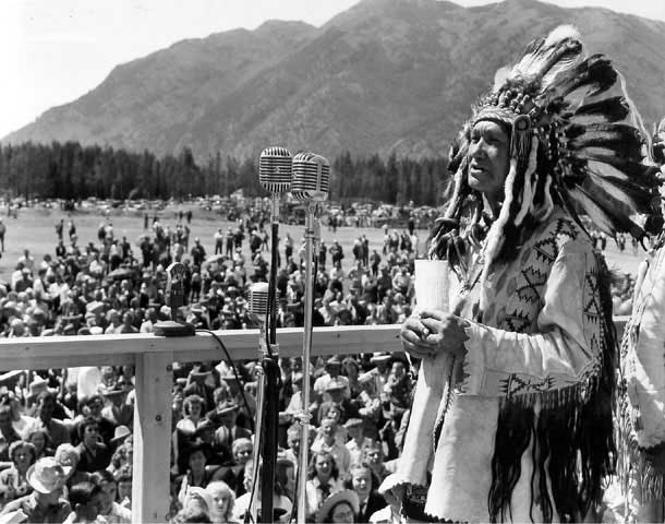 During the celebration Francis Xavier-Gardippe handled ceremonies to make Assistant Secretary of the Interior William E. Warne and Commissioner Michael W. Straus members of the Blackfoot Indian Tribe.