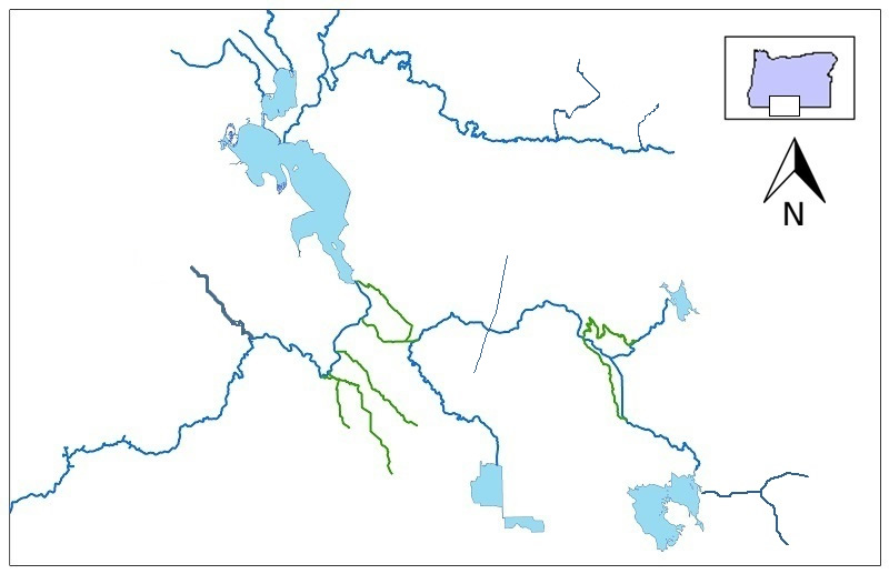 image of major klamath water features with clickable stream gages