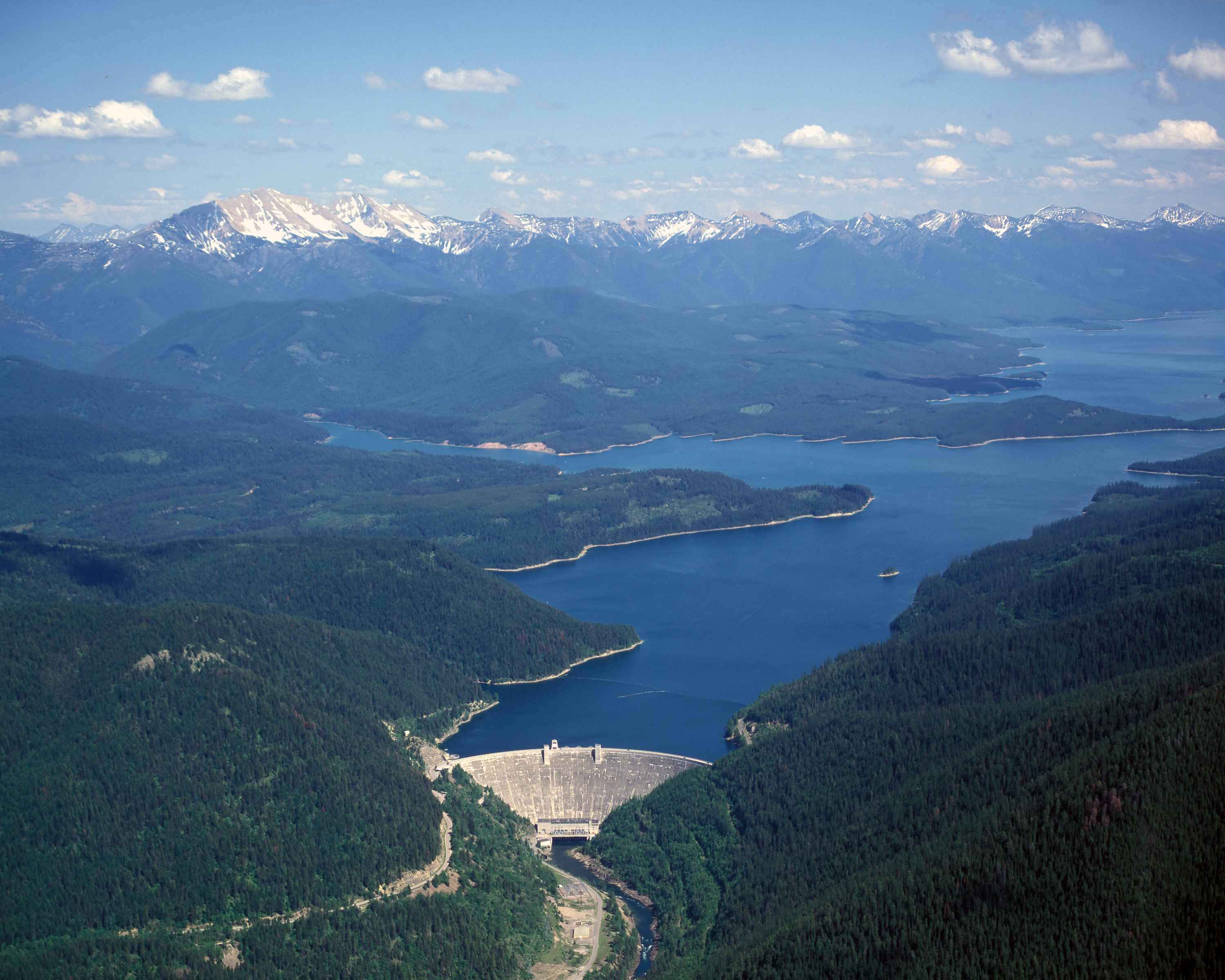 Aerial photo of Hungry Horse Dam.