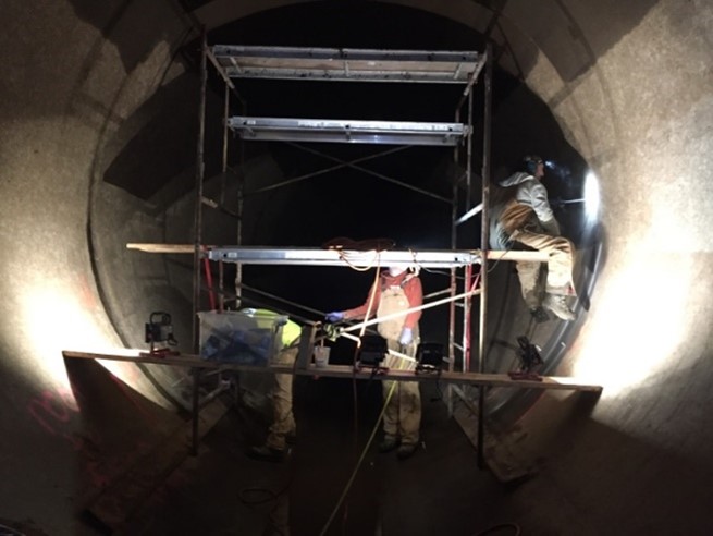 Crews working inside Weber Siphon No. 1.