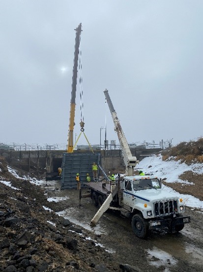 Construction crews are preparing to install the Warden Radial Gate.