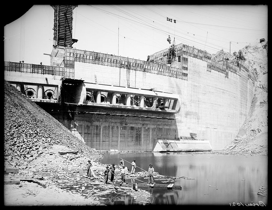 Arrowrock dam site. Portion of upstream face of dam.
