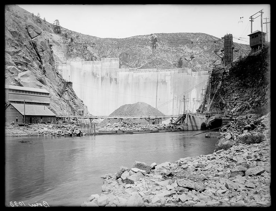Arrowrock dam site. Portion of downstream face of dam.