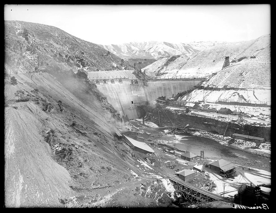 Arrowrock dam site. Looking upstream. Gap at old tower location nearly filled.