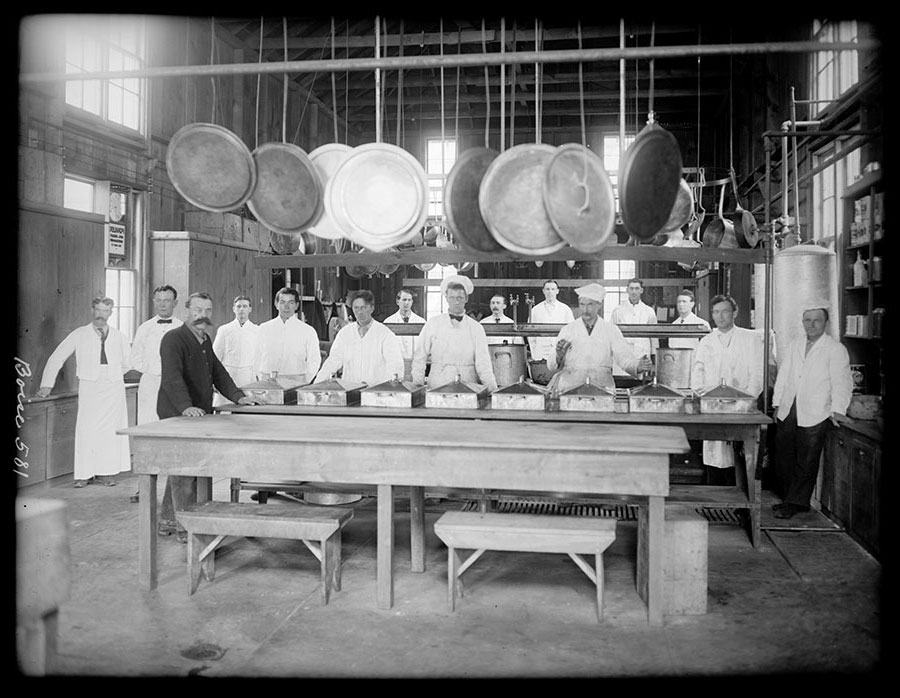 Kitchen of large mess.