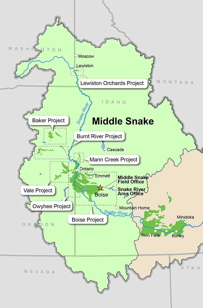 The Snake River Area is divided into the Upper Snake and Middle Snake