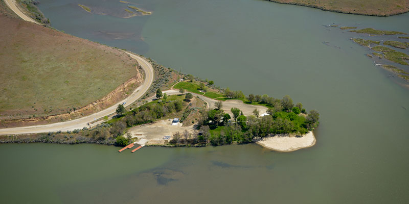 Aerial View of Triangle Park showing beach and boat ramp