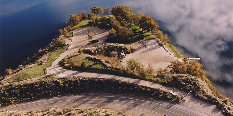 Aerial View of Triangle Park showing boat doc and road