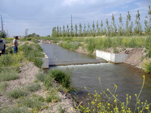 Idaho Irrigation District ramp flume water measurement structure near Idaho Falls.