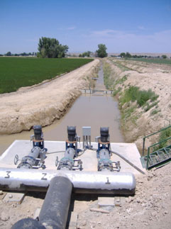 This Noble Ditch Company pumping plant reclaims irrigation return flows from a drainage channel near Fruitland, Idaho.
