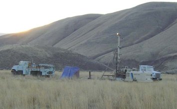 December 6, 2003 Drill crew working on the north side of State Highway 24. Test holes will determine depth to bedrock, which will affect design, construction, and cost.