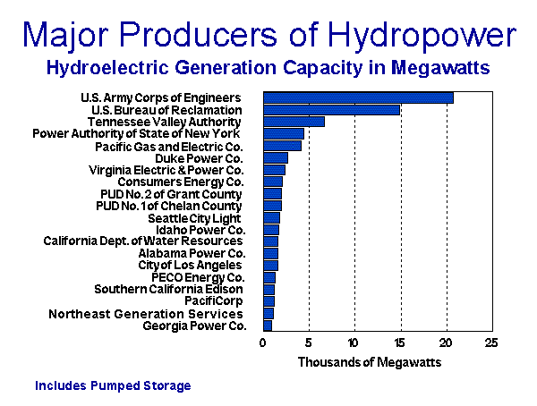 Chart of Major U.S. Producers of Hydropower