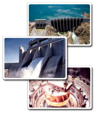 A set of images showing three Reclamation power facilities