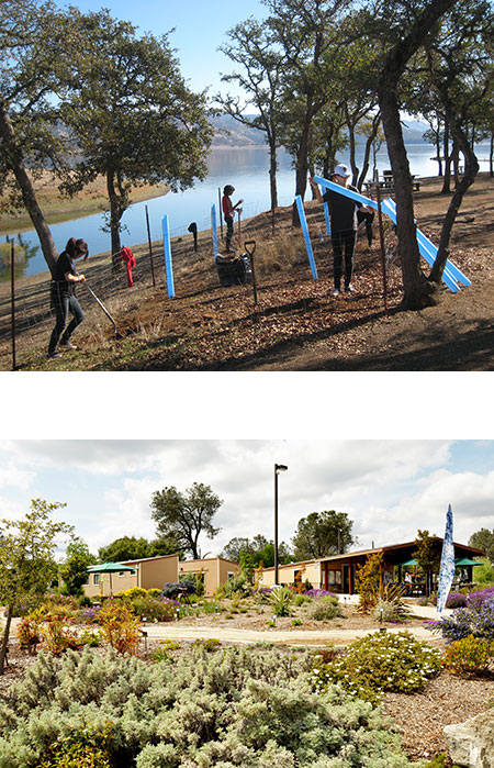 Two photos: Lake Berryessa and American River Water Education Center