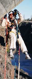 A Reclamation Rope Access Technicians at work on Crooked River Flume Bridge, near Redmond, Oregon