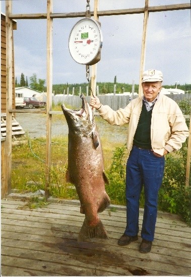  Chick Deming while retired caught a 78-lb king salmon on the Kenai River in Alaska.