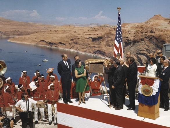 First Lady, Mrs. Lyndon B. Johnson dedicates the dam -1966