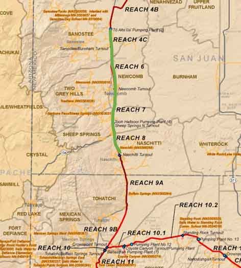 This is a map showing the sections of the pipeline that will run from Little Water to Naschitti, New Mexico.