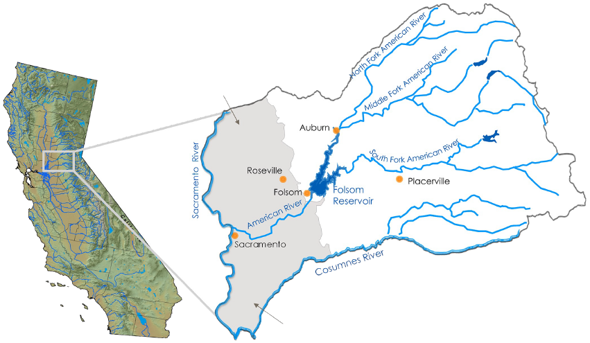 A map of the American River Basin
